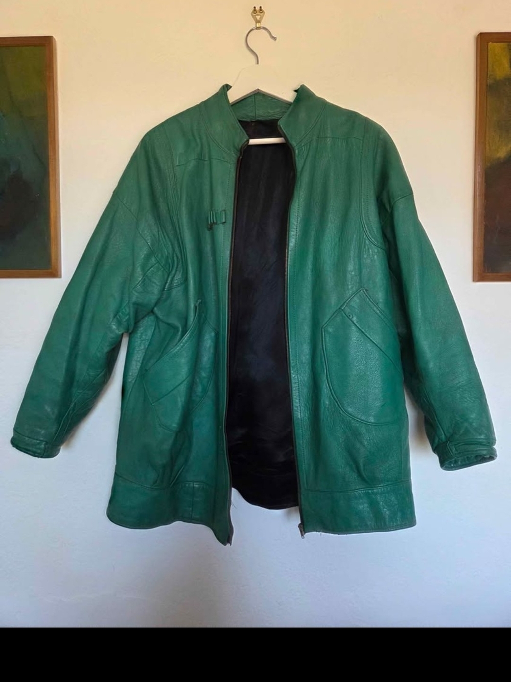 Vintage Green Leather Bomber Jacket from Hungary